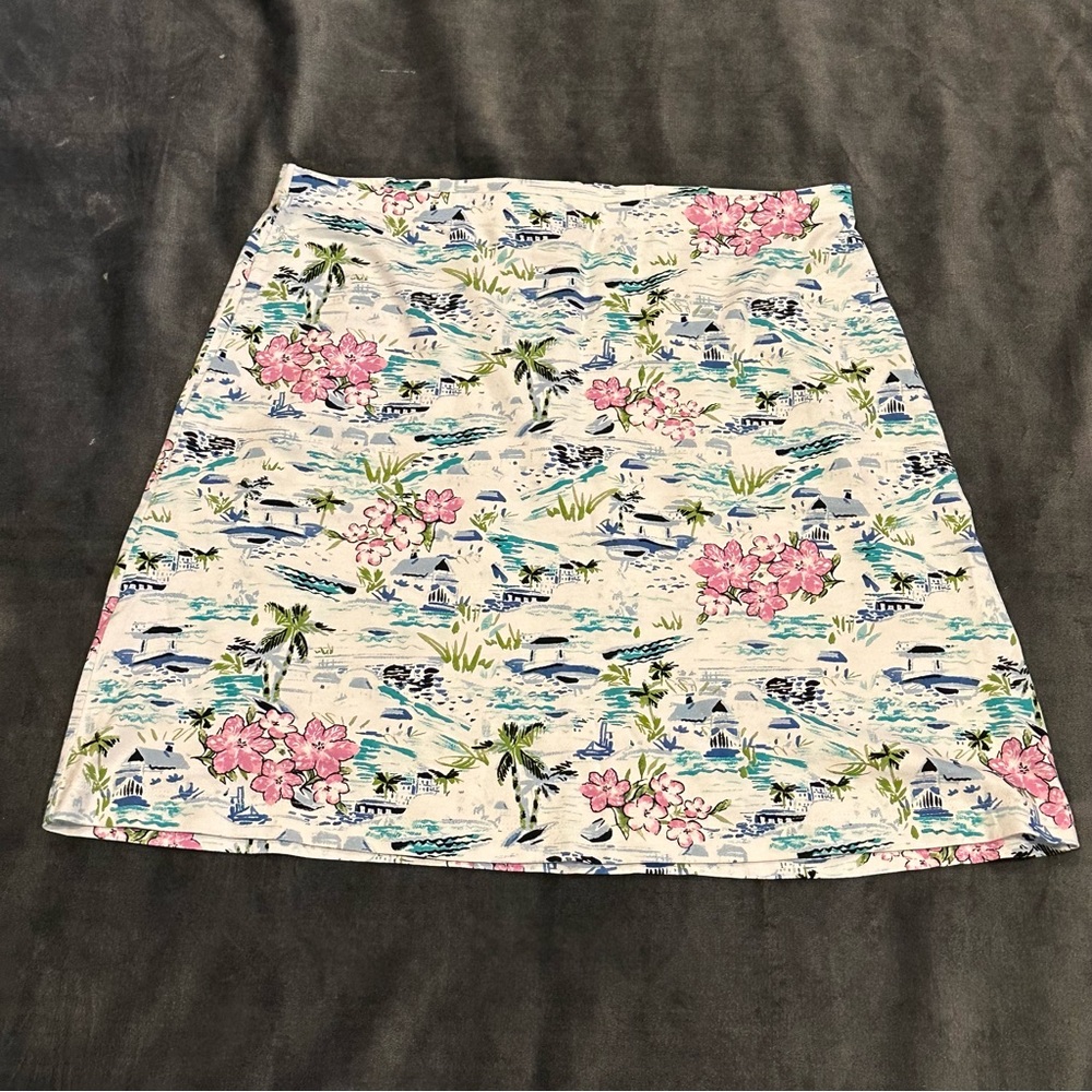 J. Jill Tropical Floral A-Line Skirt - Pink and Green